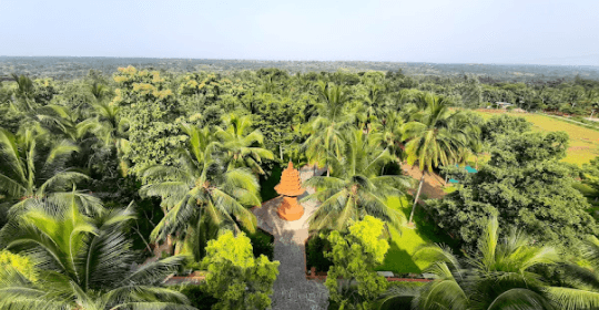 A pyramidal shaped meditation hall_